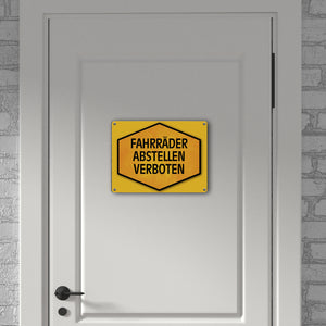 Fahrräder abstellen verboten Warn- und Hinweisschild in Gelb und Schwarz