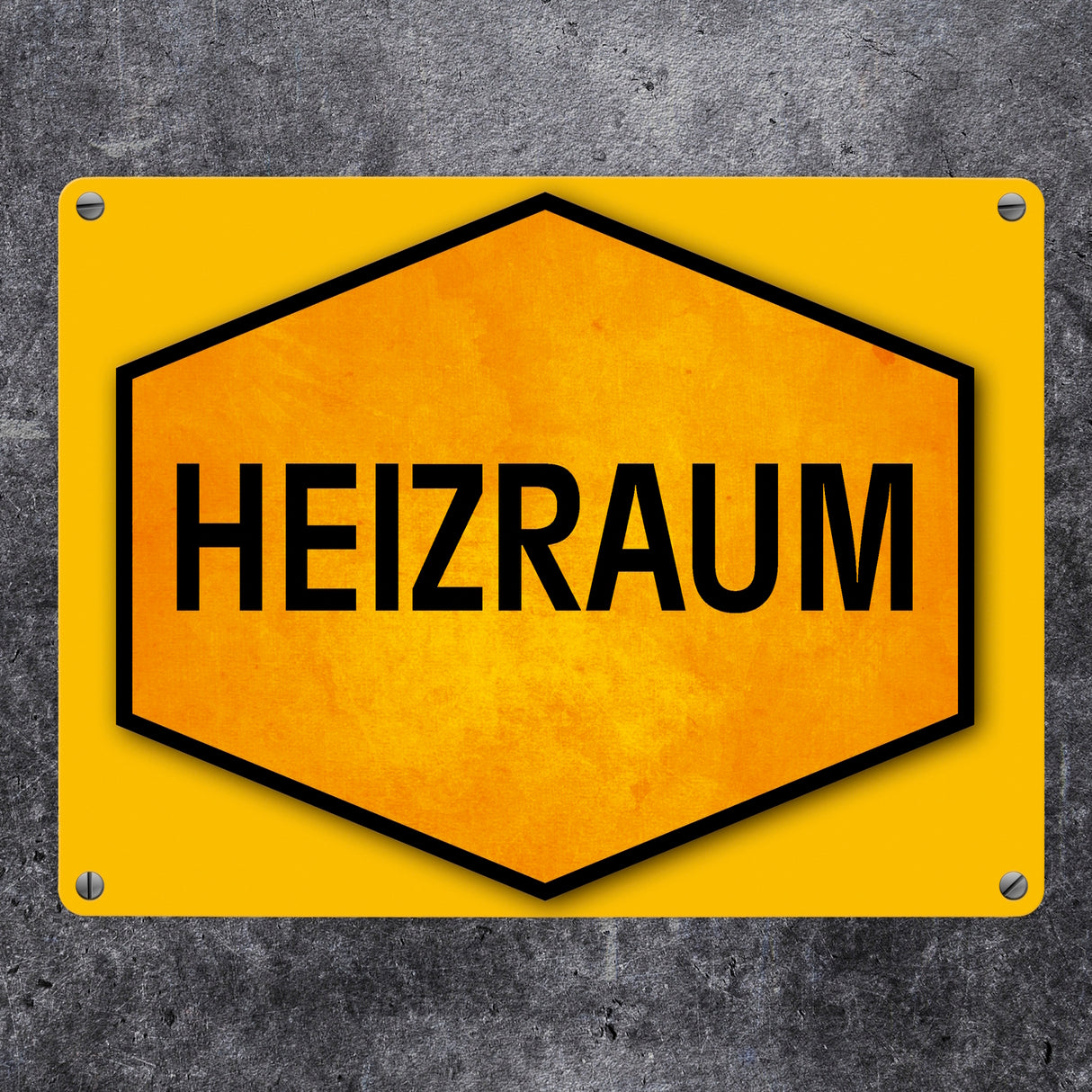 Heizraum Warn- und Hinweisschild in Gelb und Schwarz