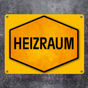 Heizraum Warn- und Hinweisschild in Gelb und Schwarz