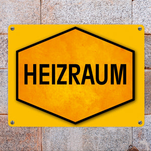 Heizraum Warn- und Hinweisschild in Gelb und Schwarz