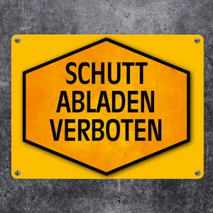 Schutt abladen verboten Warn- und Hinweisschild in Gelb und Schwarz