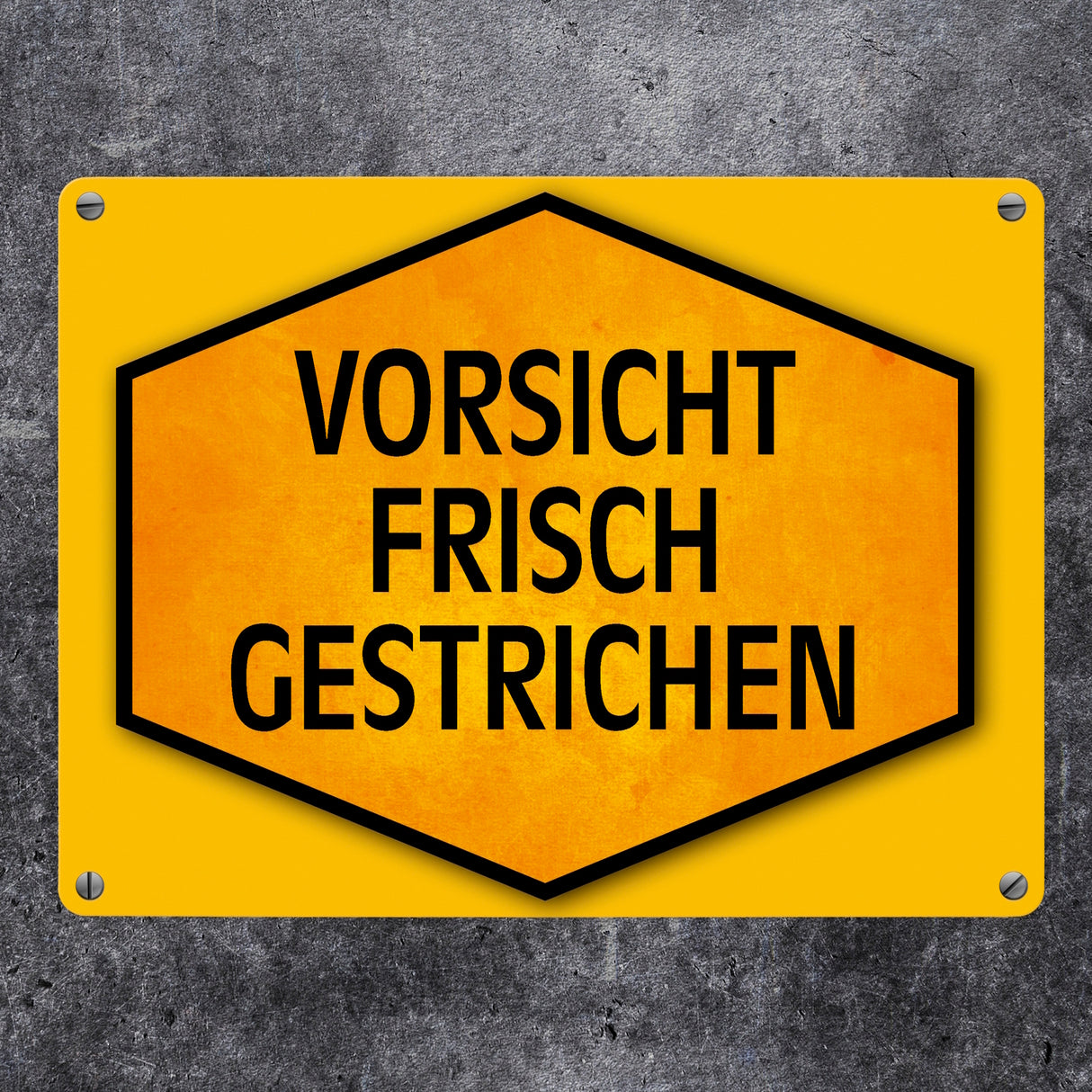 Vorsicht frisch gestrichen Warn- und Hinweisschild in Gelb und Schwarz