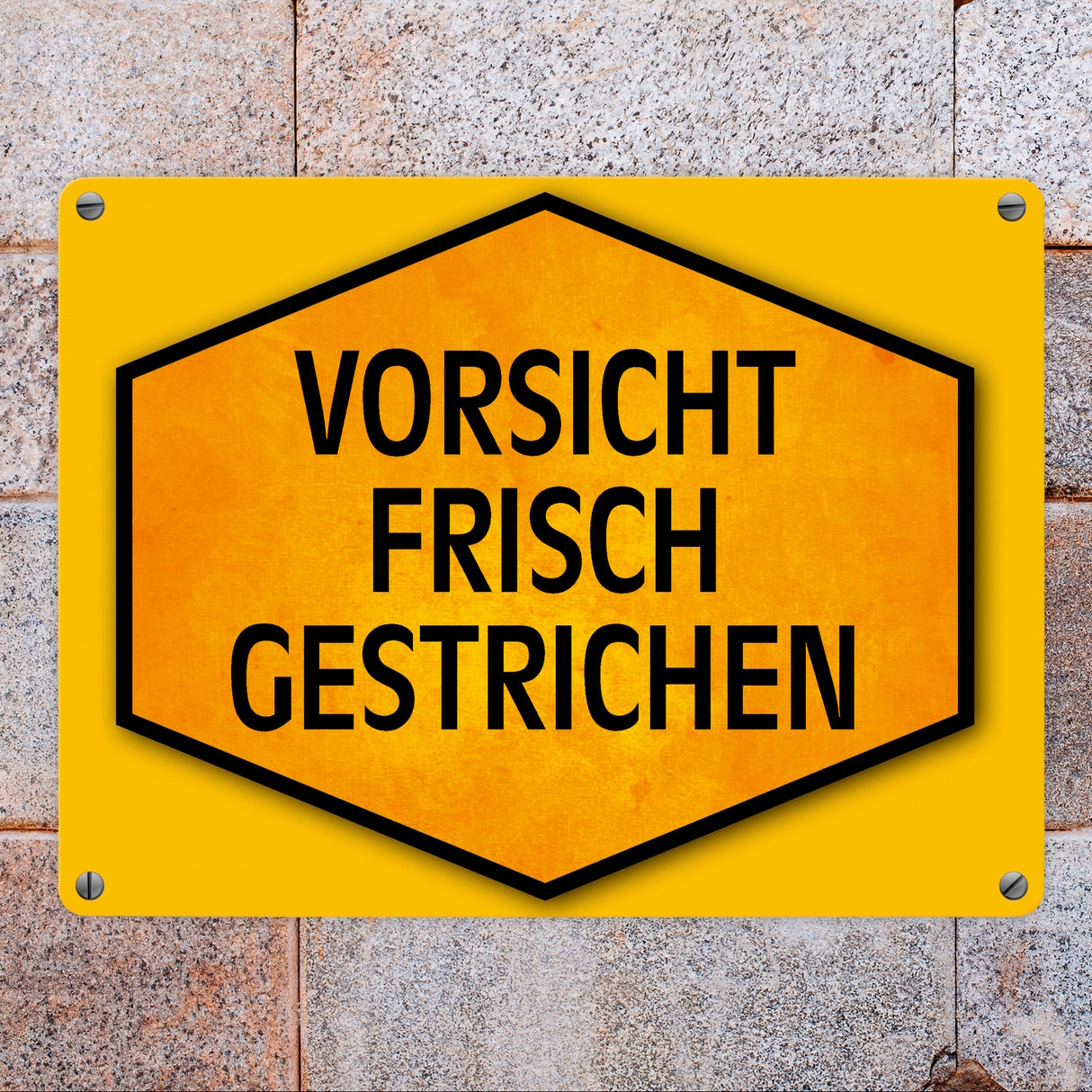 Vorsicht frisch gestrichen Warn- und Hinweisschild in Gelb und Schwarz