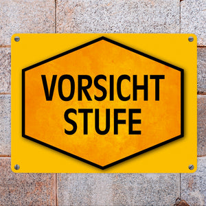 Vorsicht Stufe Warn- und Hinweisschild in Gelb und Schwarz