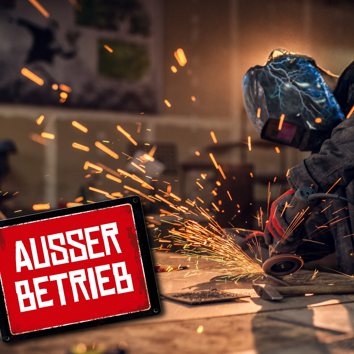 Ausser Betireb Warn- und Hinweisschild im Used-Look