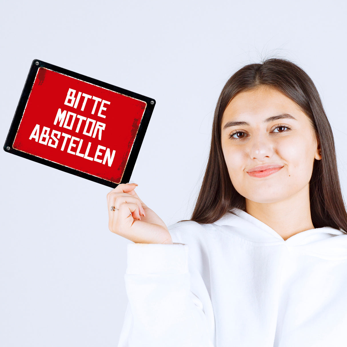Bitte Motor abstellen Warn- und Hinweisschild im Used-Look