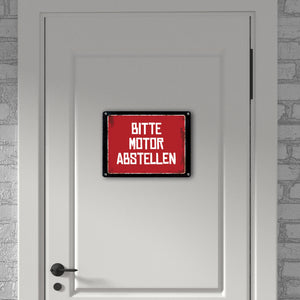 Bitte Motor abstellen Warn- und Hinweisschild im Used-Look