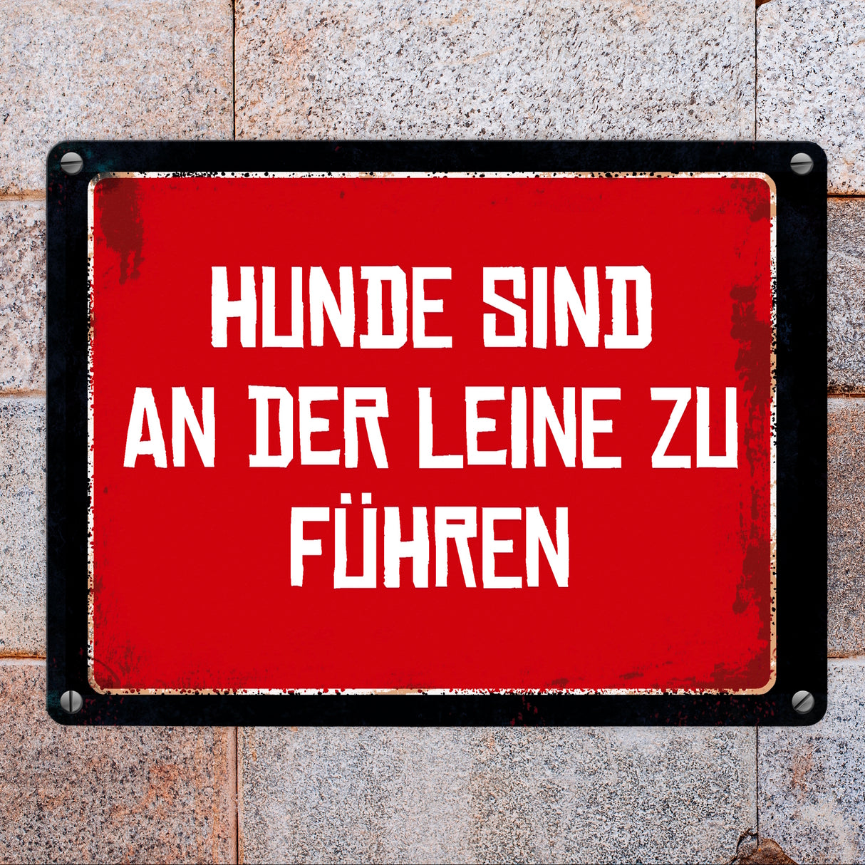 Hunde sind an der Leine zu führen Warn- und Hinweisschild im Used-Look