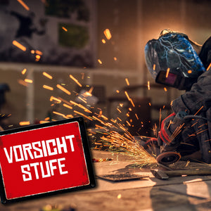 Vorsicht Stufe Warn- und Hinweisschild im Used-Look