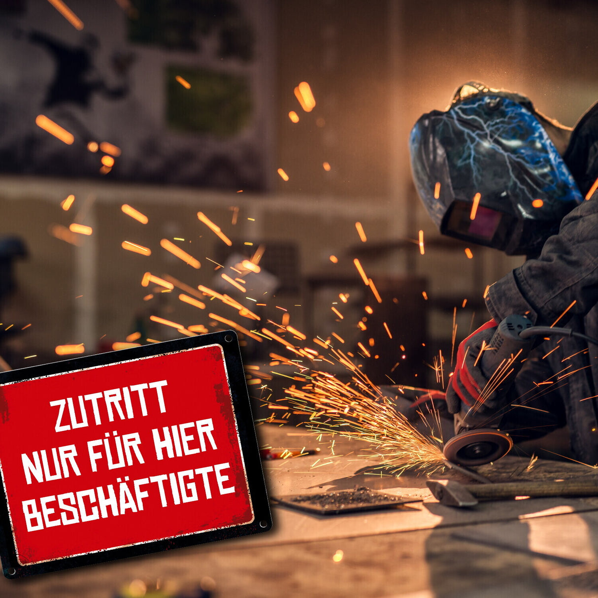 Zutritt nur für hier Beschäftigte Warn- und Hinweisschild im Used-Look