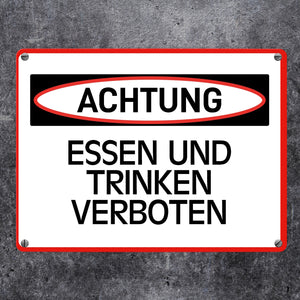 Essen und Trinken verboten Warn- und Hinweisschild im modernen Design