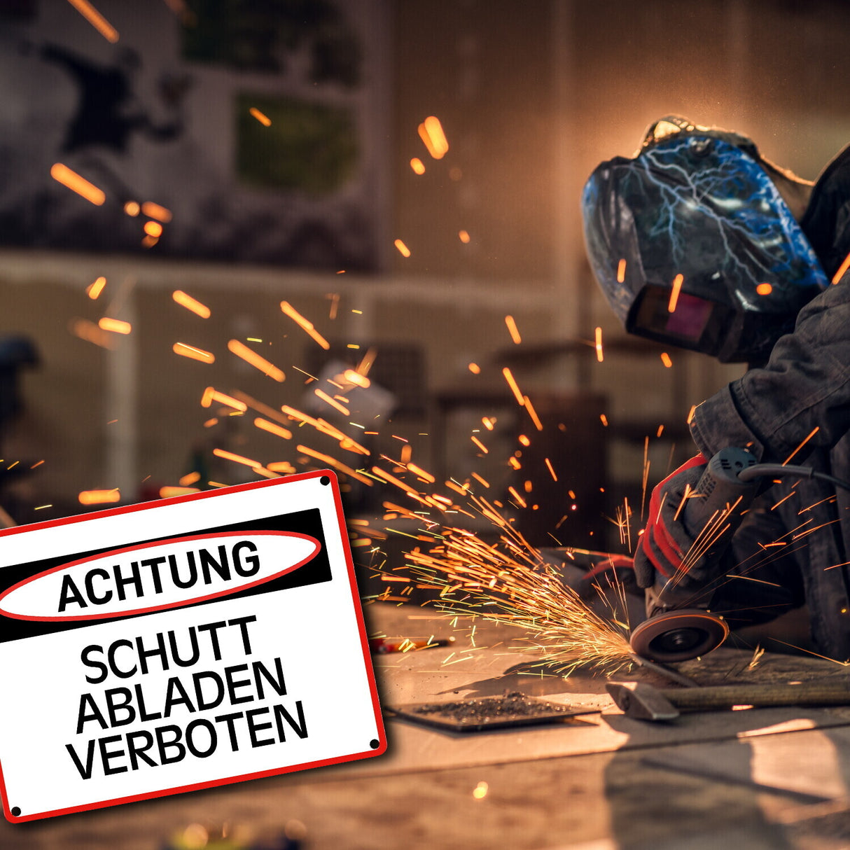 Schutt abladen verboten Warn- und Hinweisschild im modernen Design