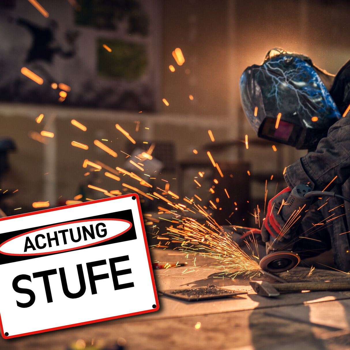Stufe Warn- und Hinweisschild im modernen Design