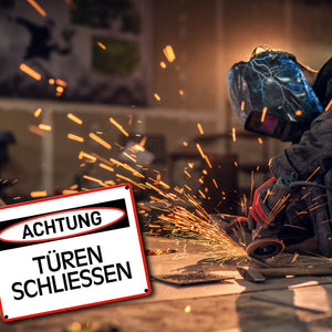 Türen schließen Warn- und Hinweisschild im modernen Design