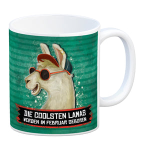 Kaffeebecher mit Spruch: Die coolsten Lamas werden im Februar geboren