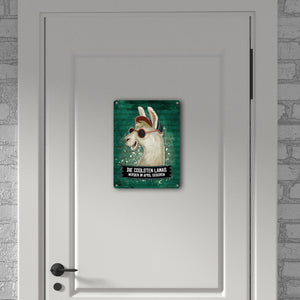 Metallschild mit Spruch: Die coolsten Lamas werden im April geboren