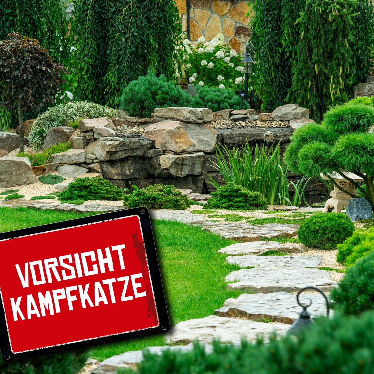 Vorsicht Kampfkatze Warn- und Hinweisschild im Used-Look