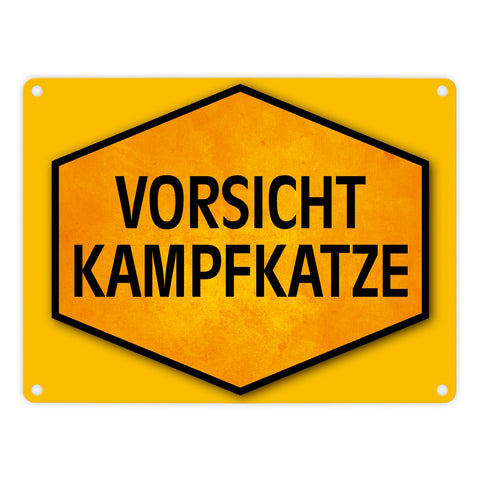 Vorsicht Kampfkatze Warn- und Hinweisschild in Gelb und Schwarz