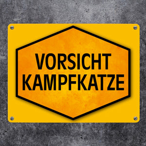 Vorsicht Kampfkatze Warn- und Hinweisschild in Gelb und Schwarz