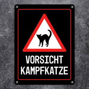 Vorsicht Kampfkatze Warn- und Hinweisschild in Schwarz mit Piktogramm