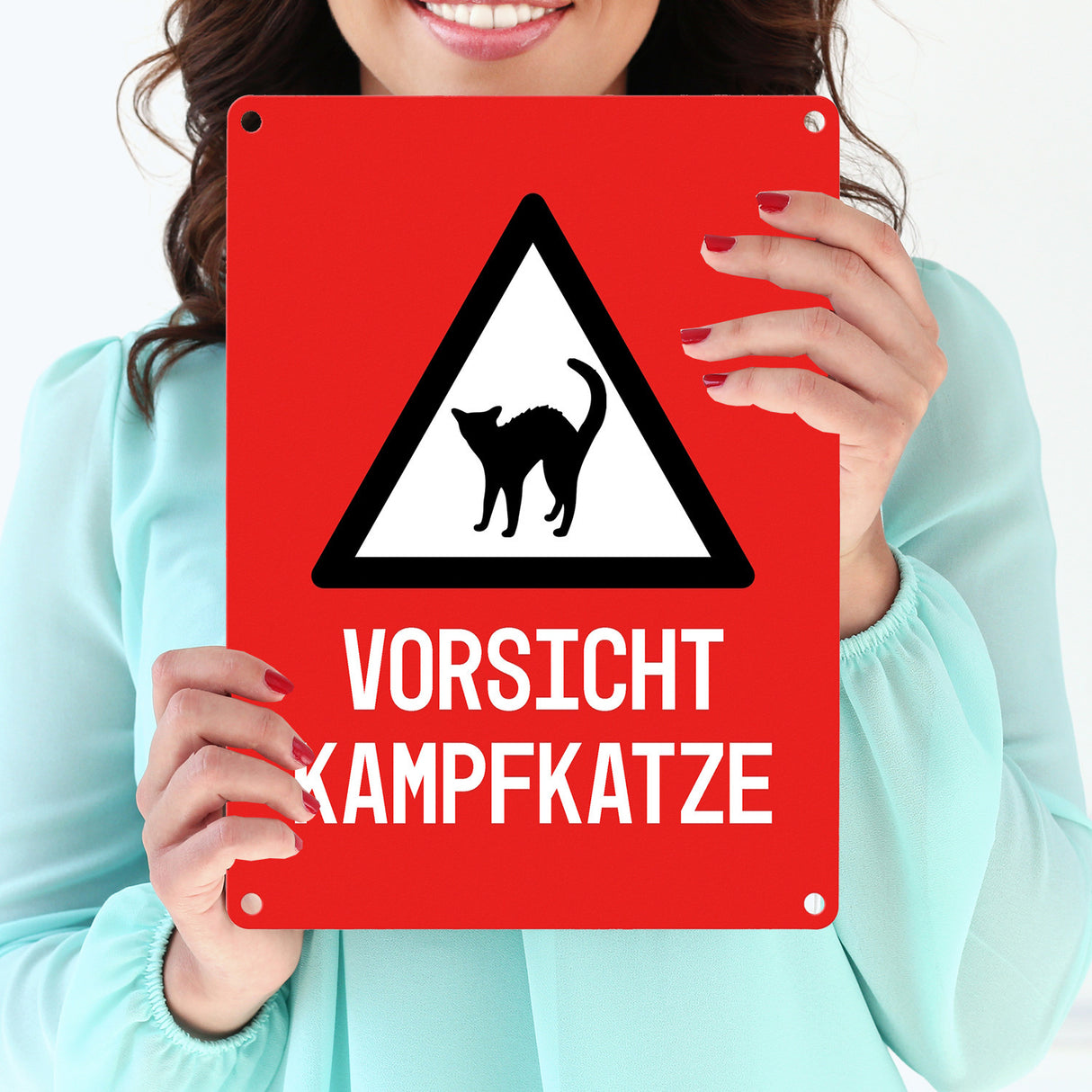 Vorsicht Kampfkatze Metallschild