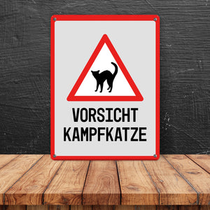 Vorsicht Kampfkatze Metallschild
