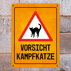 Vorsicht Kampfkatze Metallschild
