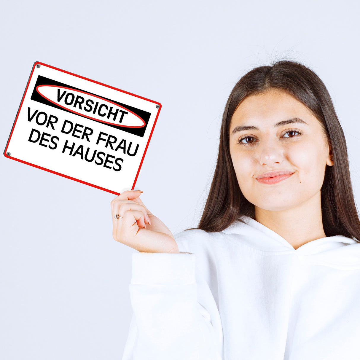 Vorsicht vor der Frau des Hauses Metallschild