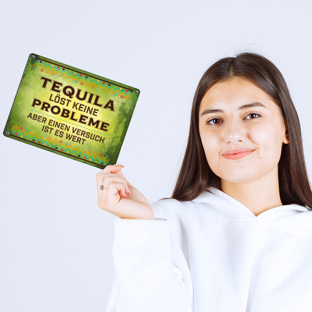 Alkohol Metallschild mit Spruch: Tequila löst keine Probleme …