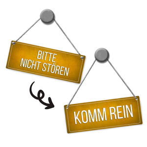 Gelbes &quotBitte nicht stören - Komm rein&quot Wendeschild mit Kordel