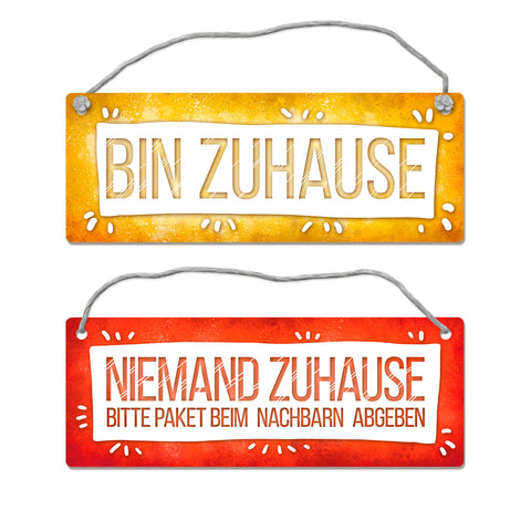 Bitte Paket beim Nachbarn abgeben - Bin Zuhause Wendeschild mit Kordel