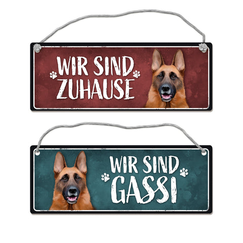 Wir sind Gassi/Zuhause - Schäferhund Wendeschild mit Kordel