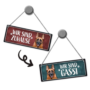 Wir sind Gassi/Zuhause - Schäferhund Wendeschild mit Kordel