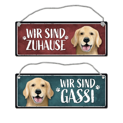 Wir sind Gassi/Zuhause - Golden Retriever Wendeschild mit Kordel
