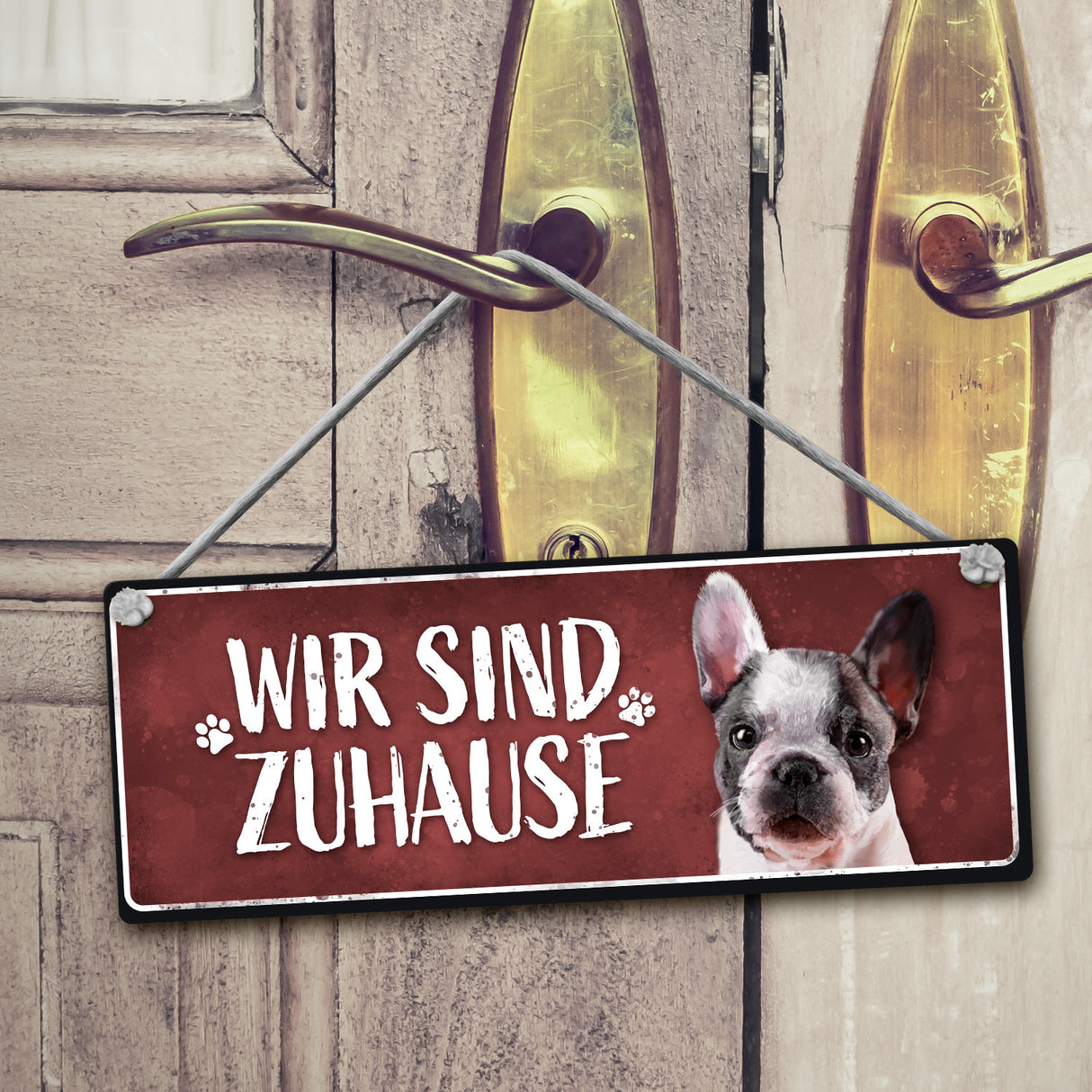 Wir sind Gassi/Zuhause - Französische Bulldogge Wendeschild mit Kordel