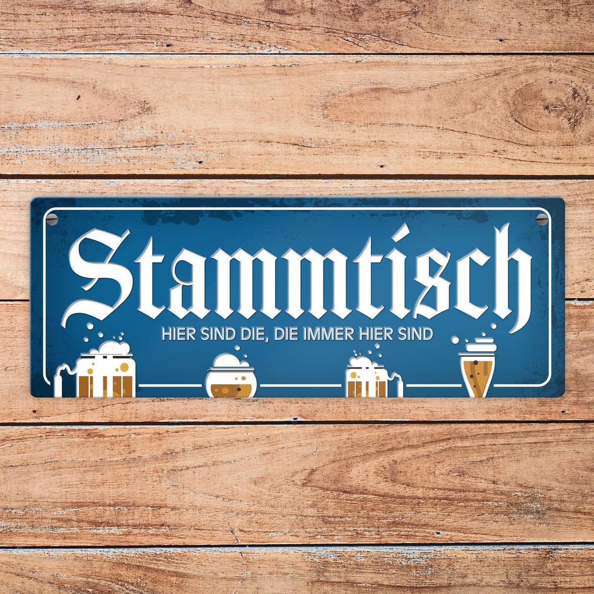 Stammtisch Metallschild mit Straßenschild-Optik und Bier Motiv