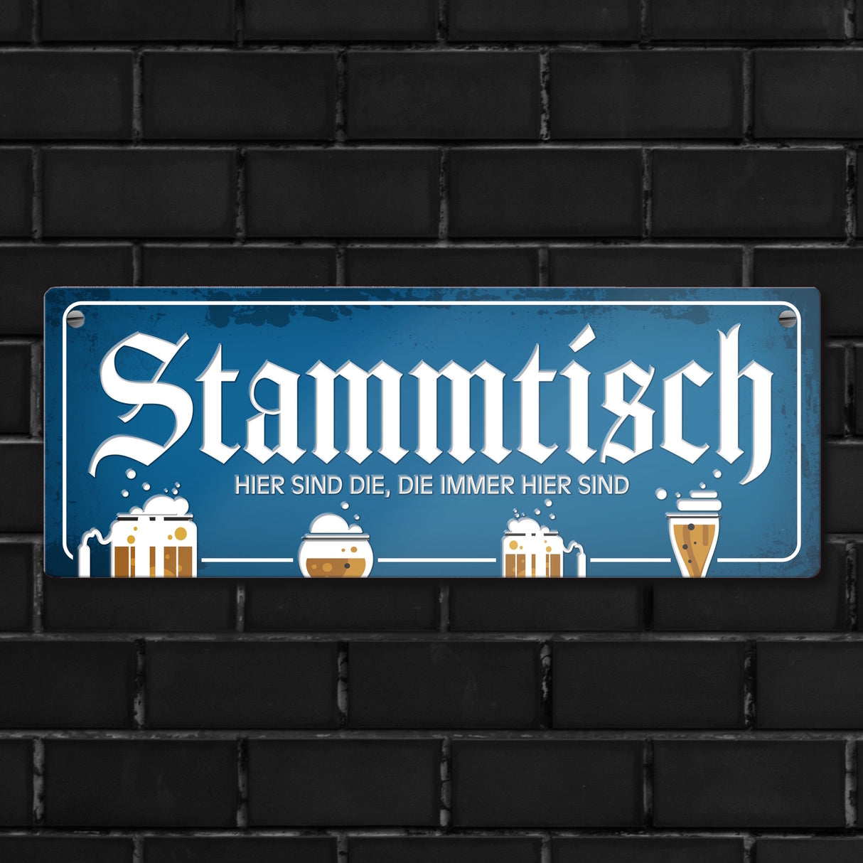 Stammtisch Metallschild mit Straßenschild-Optik und Bier Motiv