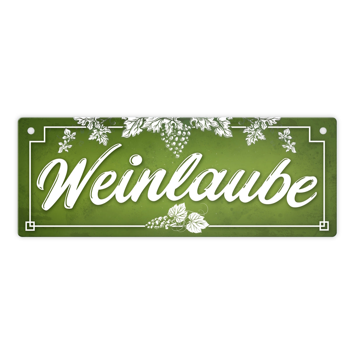 Wein Metallschild mit Weinreben Motiv und Spruch: Weinlaube