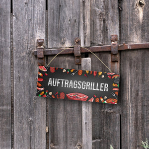 Grill Metallschild mit Barbecue Motiv und Spruch: Auftragsgriller