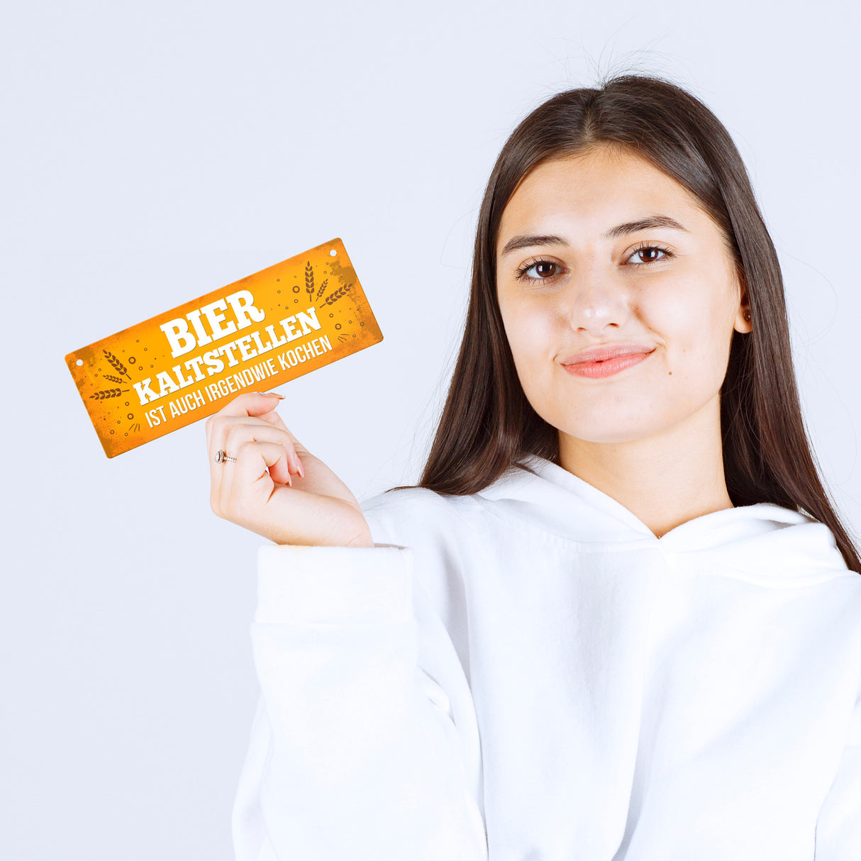 Bier Metallschild mit Weizen Motiv und Spruch: Bier kaltstellen ist auch irgendwie kochen