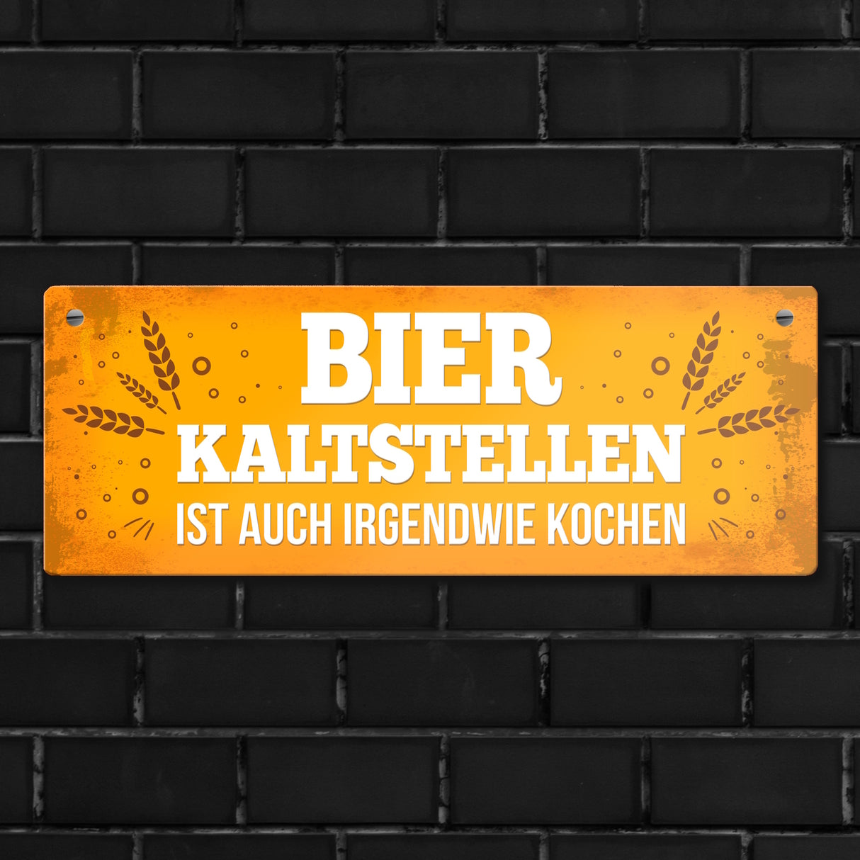 Bier Metallschild mit Weizen Motiv und Spruch: Bier kaltstellen ist auch irgendwie kochen