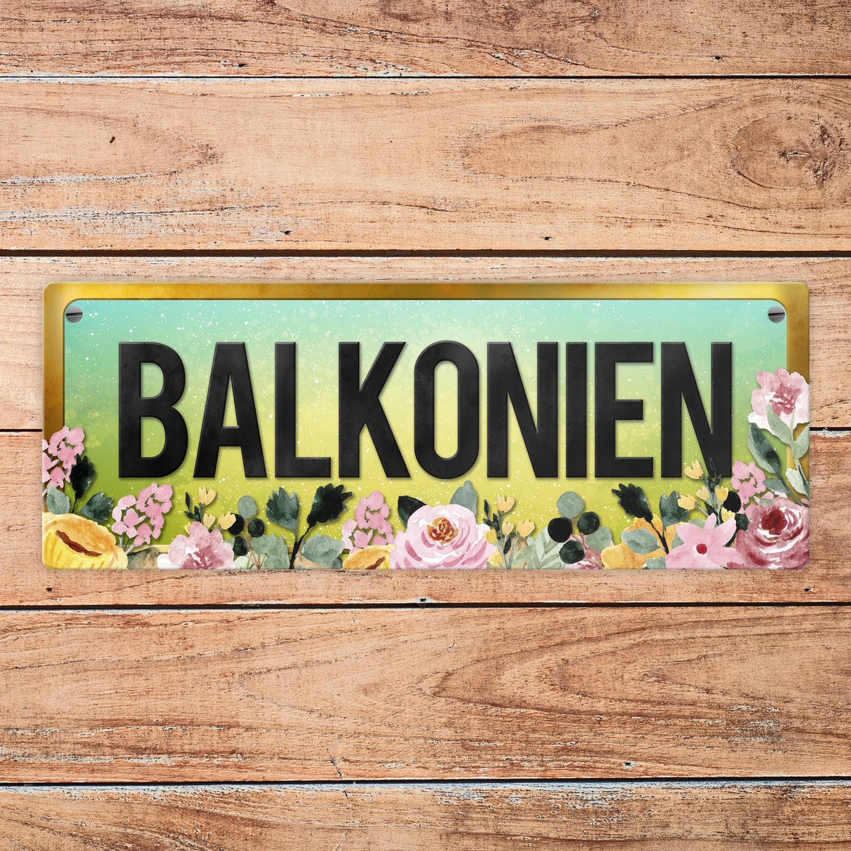 Urlaub Metallschild mit Blumen Motiv und Spruch: Balkonien