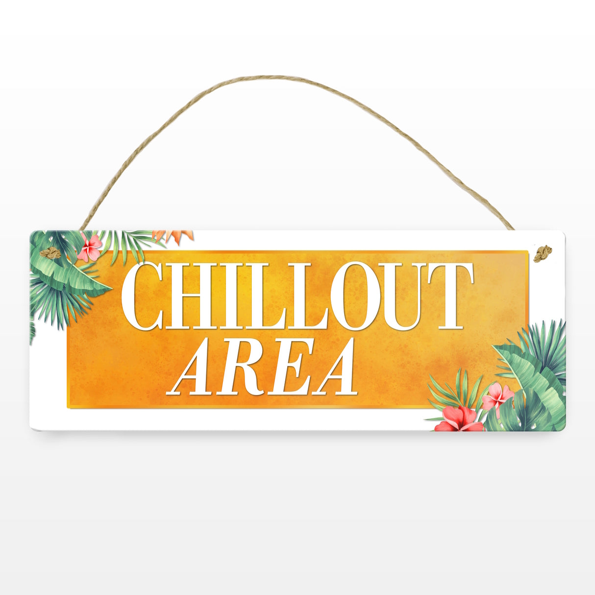Entspannung Metallschild mit Palmen Motiv und Spruch: Chillout Area