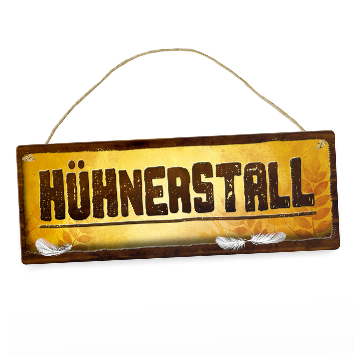 Huhn Metallschild mit Stall Motiv und Spruch: Hühnerstall