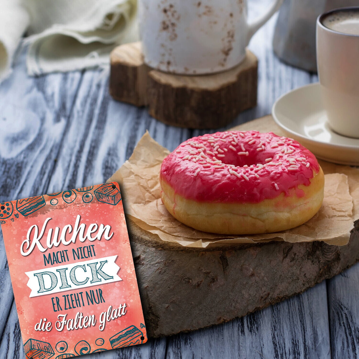 Kuchen macht nicht dick Metallschild mit lustigem Spruch