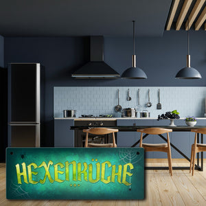 Küche Metallschild mit Spinne Motiv und Spruch: Hexenküche