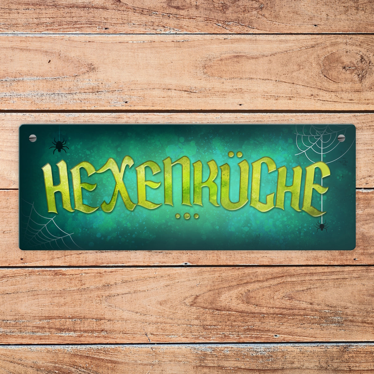 Küche Metallschild mit Spinne Motiv und Spruch: Hexenküche