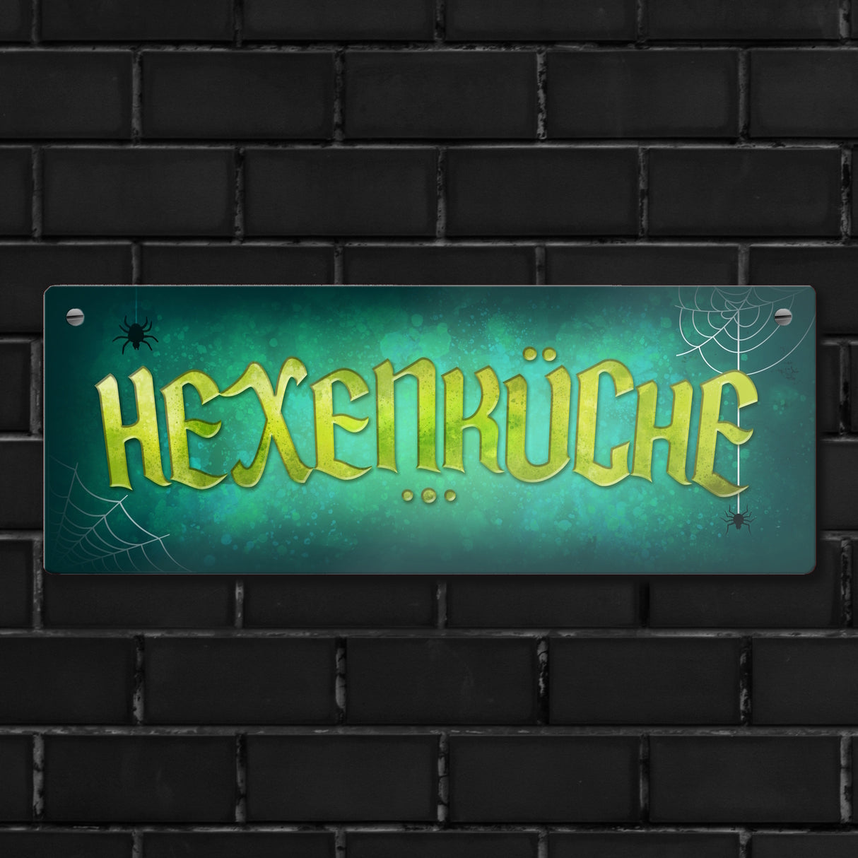Küche Metallschild mit Spinne Motiv und Spruch: Hexenküche