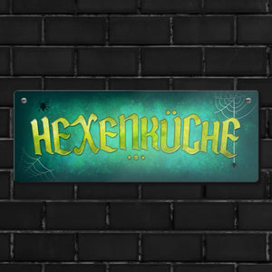 Küche Metallschild mit Spinne Motiv und Spruch: Hexenküche