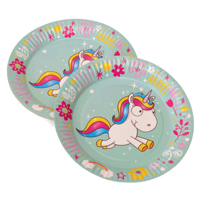 Comic-Einhorn Pappteller in türkis im 8er Set
